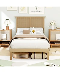 Slickblue Platform Bed Frame with Rattan Headboard and Durable Support
