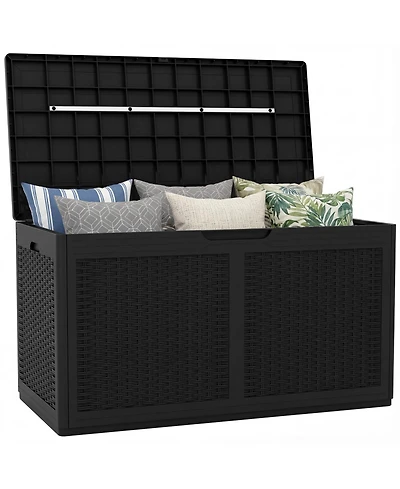 Slickblue 100 Gallon Outdoor Storage Bench Resin Deck Box with Lid