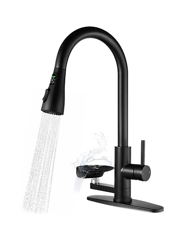 Thirtypeachy Kitchen Faucet with Led Display Glass Rinser Pull-Down Sprayer 3 Spray Modes for Sink