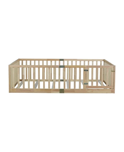 Clihome Floor Bed with High Fence Railings, with Door,6 Slats Included