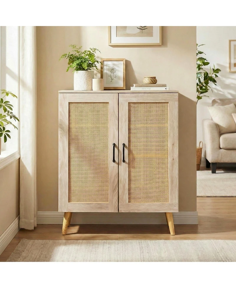 Slickblue Rattan Shoe Storage Cabinet 5-Tier with Adjustable Interior Shelves