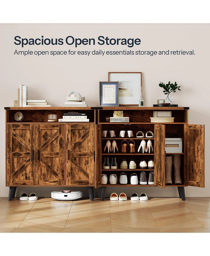 Slickblue Wooden Shoe Cabinet for Entryway with 3 Door Storage