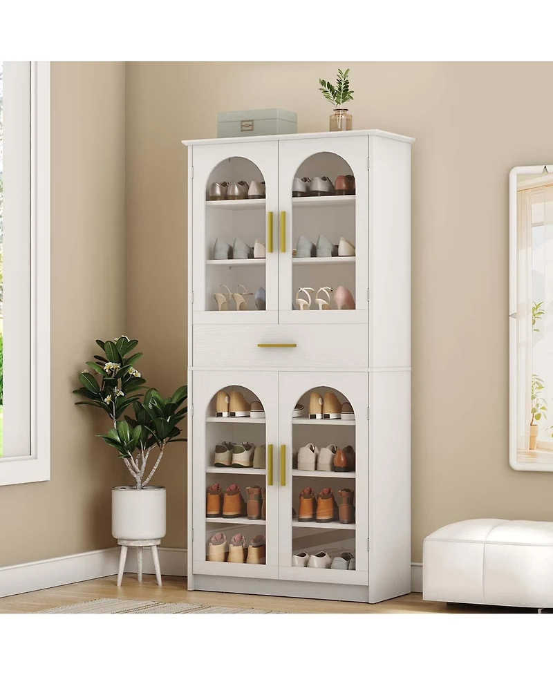 Slickblue Shoe Cabinet with Led Light Strip and Adjustable Storage Shelves