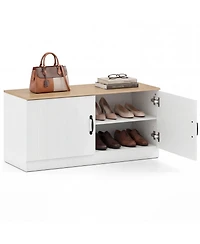 Slickblue Shoe Storage Bench with 2 Doors and Adjustable Shelves for Entryway