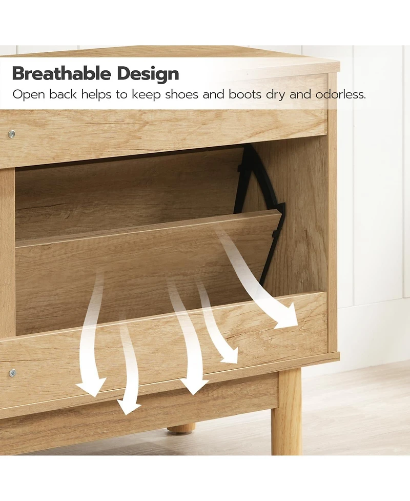 Slickblue Shoe Storage Bench Rattan Design with Flip-Top Drawers