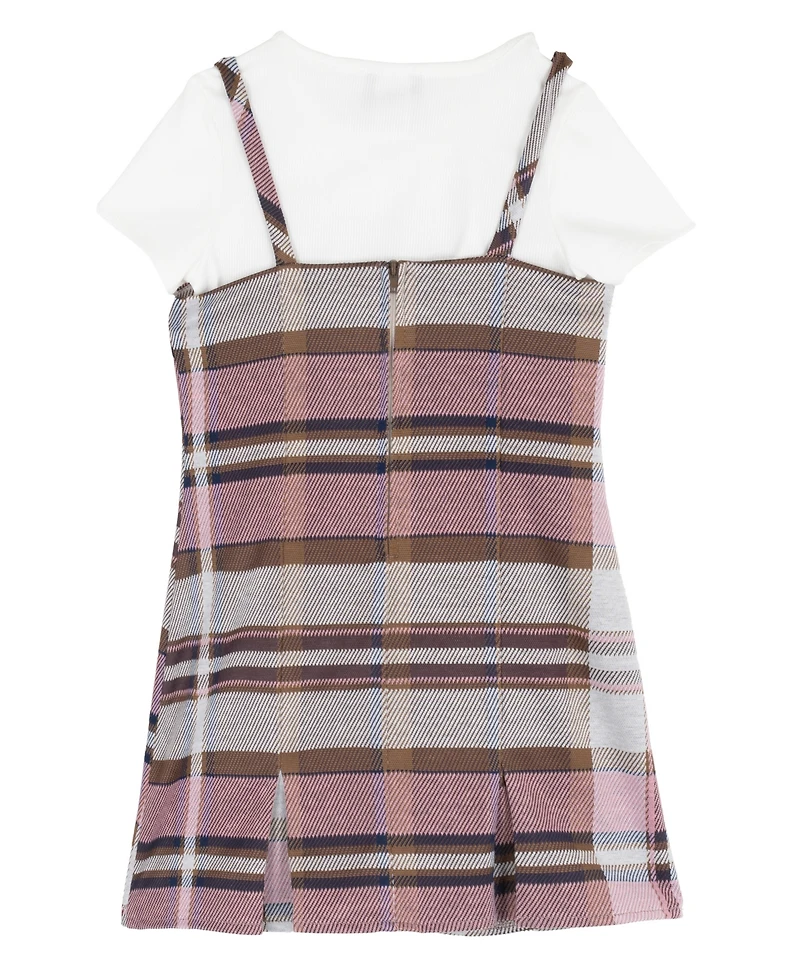 Rare Editions Girls' 2T-6X Rib Knit T-Shirt and Plaid Pleated Jumper, 2-Piece Set