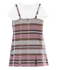 Rare Editions Girls' 2T-6X Rib Knit T-Shirt and Plaid Pleated Jumper, 2-Piece Set