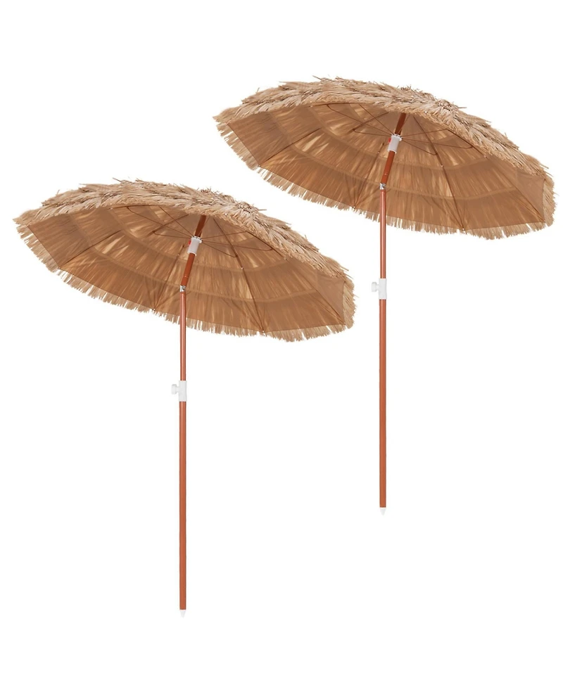 Slickblue Set of 2 Thatched Beach Umbrella with Tilt and Carrying Bag