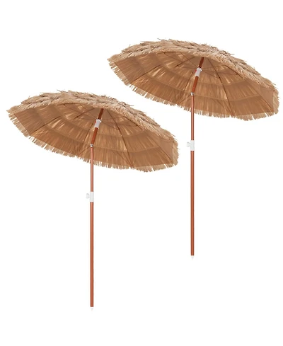 Slickblue Set of 2 Thatched Beach Umbrella with Tilt and Carrying Bag
