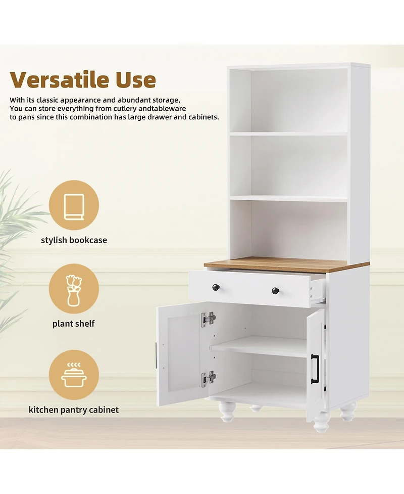 Flynama Farmhouse Pantry Cabinet with Drawer and Adjustable Shelves