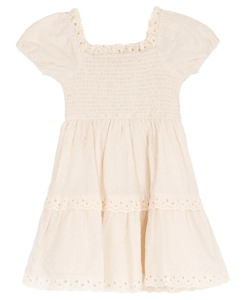 Rare Editions Girls' 4T-6X Suede Fringe Vest and Clip Dot Cotton Puff Sleeve Dress, 2-Piece Set