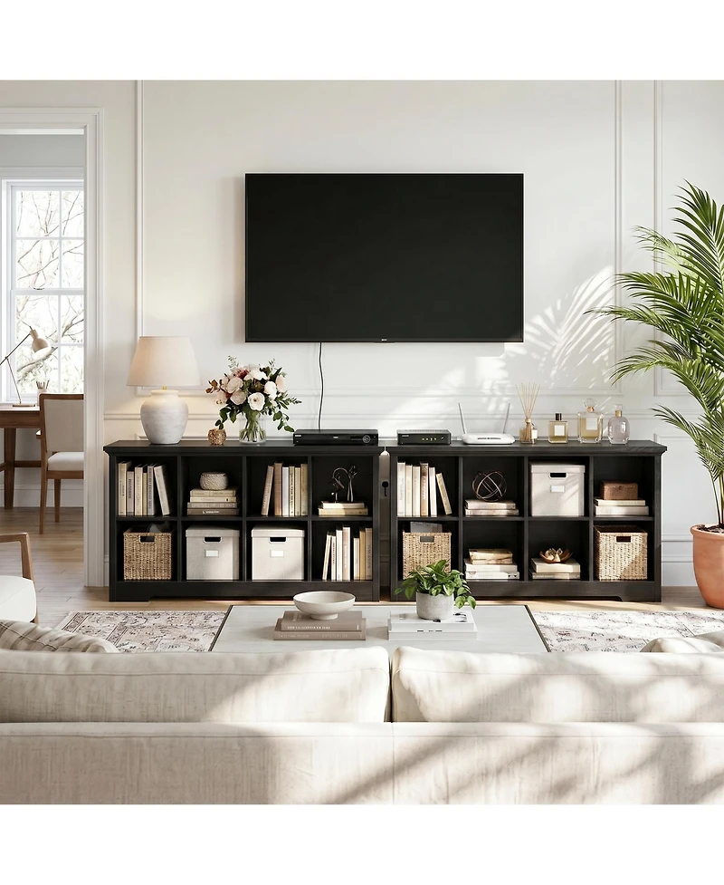 Aheaplus 8-Cube Bookshelf with Charging Station, Bin Storage Organizer