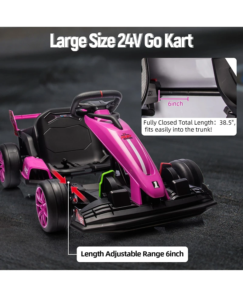 homfan High-Speed 24V Drift Go Kart, Adjustable Seat, Dual Motors, Up to 8.5MPH, Eva Silent Wheels, Max 135lbs