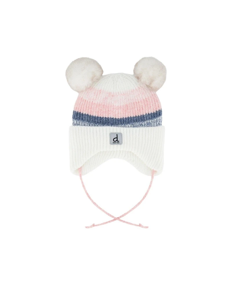 Deux par Deux Toddler Girl 2-3 Years Winter Knit Hat with Ear Flaps and Pompoms