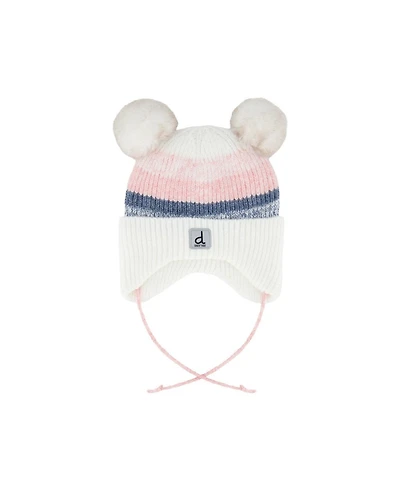Deux par Deux Toddler Girl 2-3 Years Winter Knit Hat with Ear Flaps and Pompoms