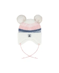 Deux par Deux Toddler Girl 2-3 Years Winter Knit Hat with Ear Flaps and Pompoms