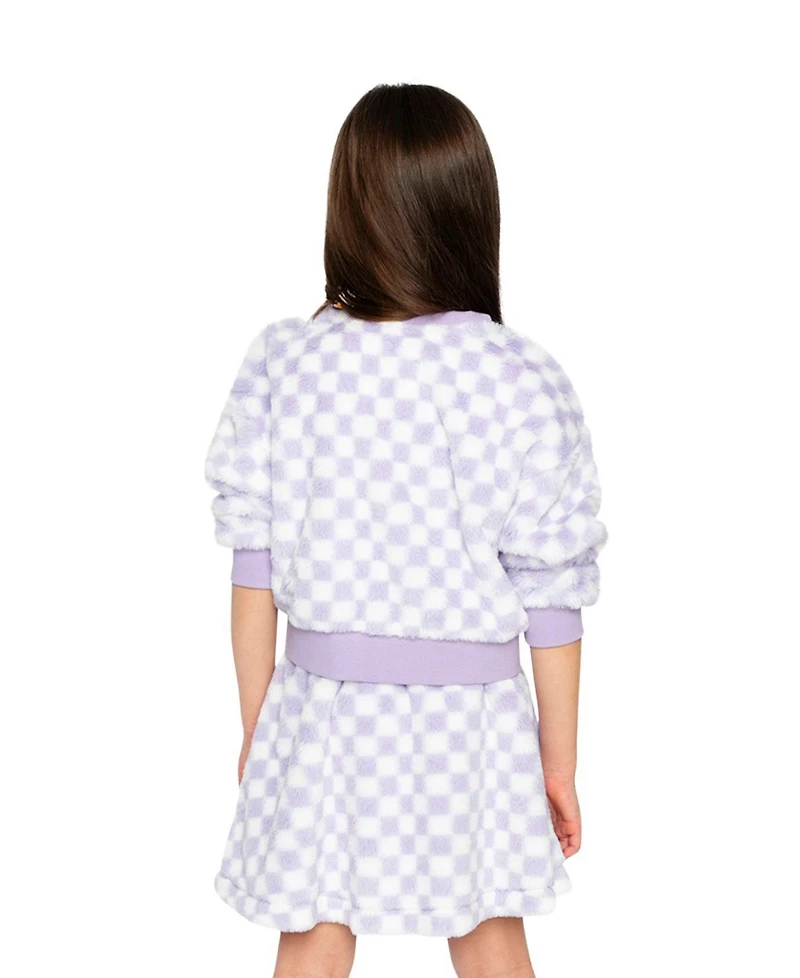 Deux par Deux Little and Big Girl 6-12 Faux Fur Top Lilac and Tiles