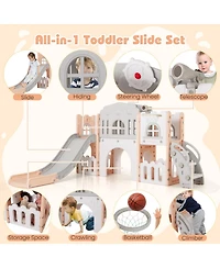 Slickblue Toddler Playground Slide Set with Tunnel Ladder and Hoop