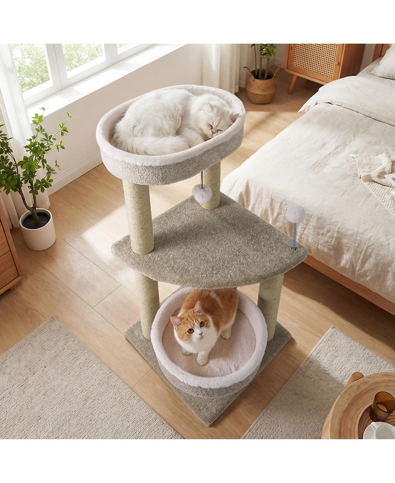 Gymax Carpeted Cat Tree 36'' Cat Tower With Comfy Plush Perches Scratching Posts