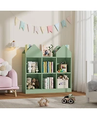 gaomon Set of 2 Kids Castle Cube Toy Storage Organizer, Wooden 6 Cubby Bookshelf with Anti Tip Device for Playroom or Bedroom