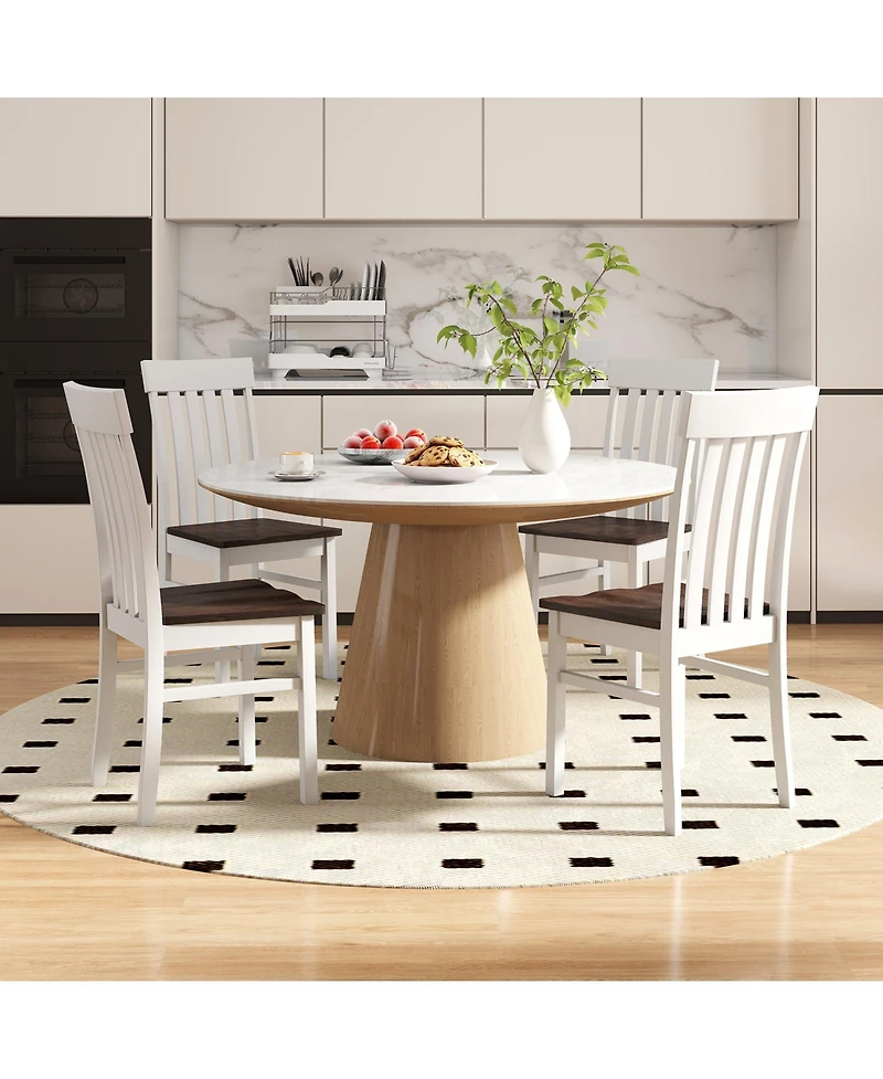 Gymax Dining Chairs Set of 2 Slatted High Backrests Concave Seats Rubber Wood Legs