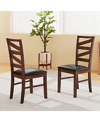 Gymax Dining Chairs Set of 2 Rubber Wood Legs Faux Leather Upholstered Seat Armless
