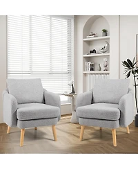 Gymax Sherpa Accent Chair Set of 2 with Seat Cushion and Pillow Rubber Wood Legs for Bedroom