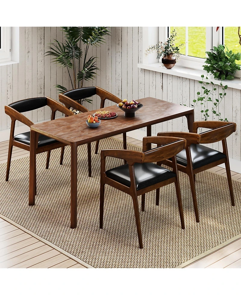 Gymax Set of 4 Accent Chairs Pu Leather Upholstered Armchairs with Cozy Backrest
