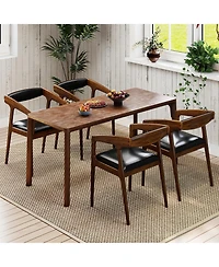 Gymax Set of 4 Accent Chairs Pu Leather Upholstered Armchairs with Cozy Backrest
