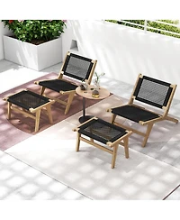 Gymax Mid Century Modern Accent Chair With Ottoman Living Room Chair with Teak Wooden Frame