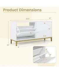 Slickblue Narrow Entryway Shoe Storage Bench with 2 Flip Drawers and Adjustable Shelves