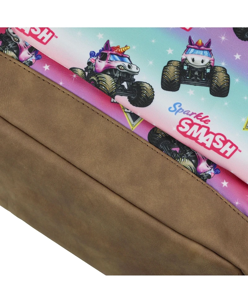 Monster Jam Backpack Sparkle Smash All Over Design 16 Inch Book Bag School