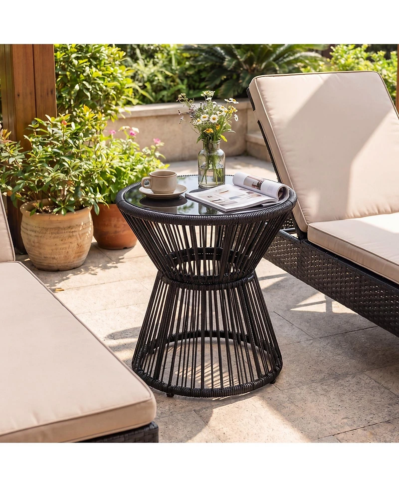 Gymax 2 piece Outdoor Side Table With Led Warm Light Pe Rattan Hourglass-Shaped End Table