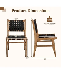 Gymax 2 Pieces Solid Teak Hand-Woven Strap Outdoor Dining Chairs with Flex Support for Garden