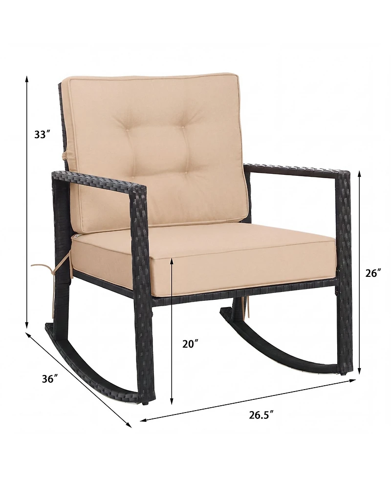 Gymax Patio Rattan Rocker Chair Glider Rocking Chair Cushion Lawn Outdoor