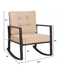 Gymax Patio Rattan Rocker Chair Glider Rocking Chair Cushion Lawn Outdoor