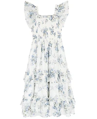 Rare Editions Girls' 7-16 Floral Print Chiffon Smocked Flutter Sleeve Midi Dress