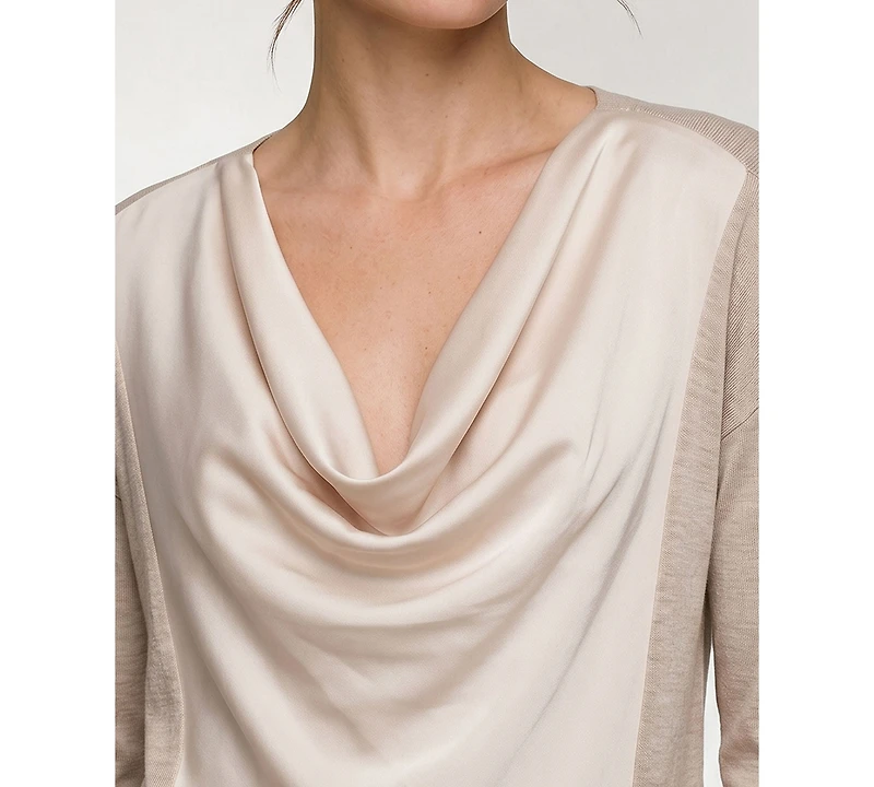 Liverpool Los Angeles Women's Cowl Neck Satin Front Sweater