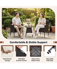 Sugift 3 Piece Patio Furniture Bistro Set for Porch with Woven Rattan Cushions