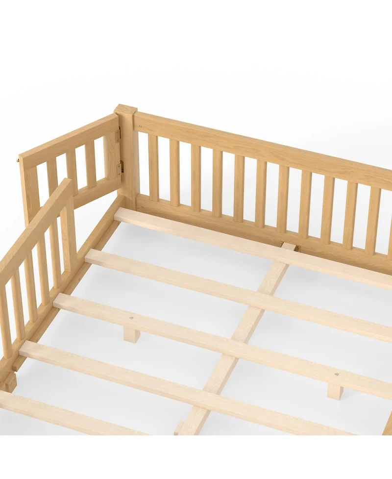 Streamdale Furniture Bed Floor Bed with Safety Guardrails and Door for Kids
