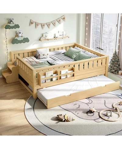 Streamdale Furniture Loft Bed with Bookshelves Staircase Safety Rails and Trundle