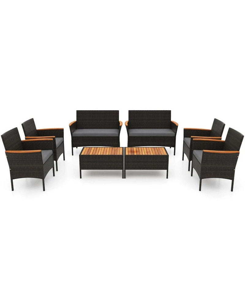 Sugift Patio Wicker Sofa Set with 4 Rattan Chairs 2 Loveseats and 2 Tables