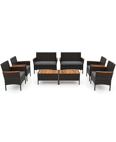 Sugift Patio Wicker Sofa Set with 4 Rattan Chairs 2 Loveseats and 2 Tables