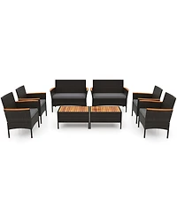 Sugift Patio Wicker Sofa Set with 4 Rattan Chairs 2 Loveseats and 2 Tables