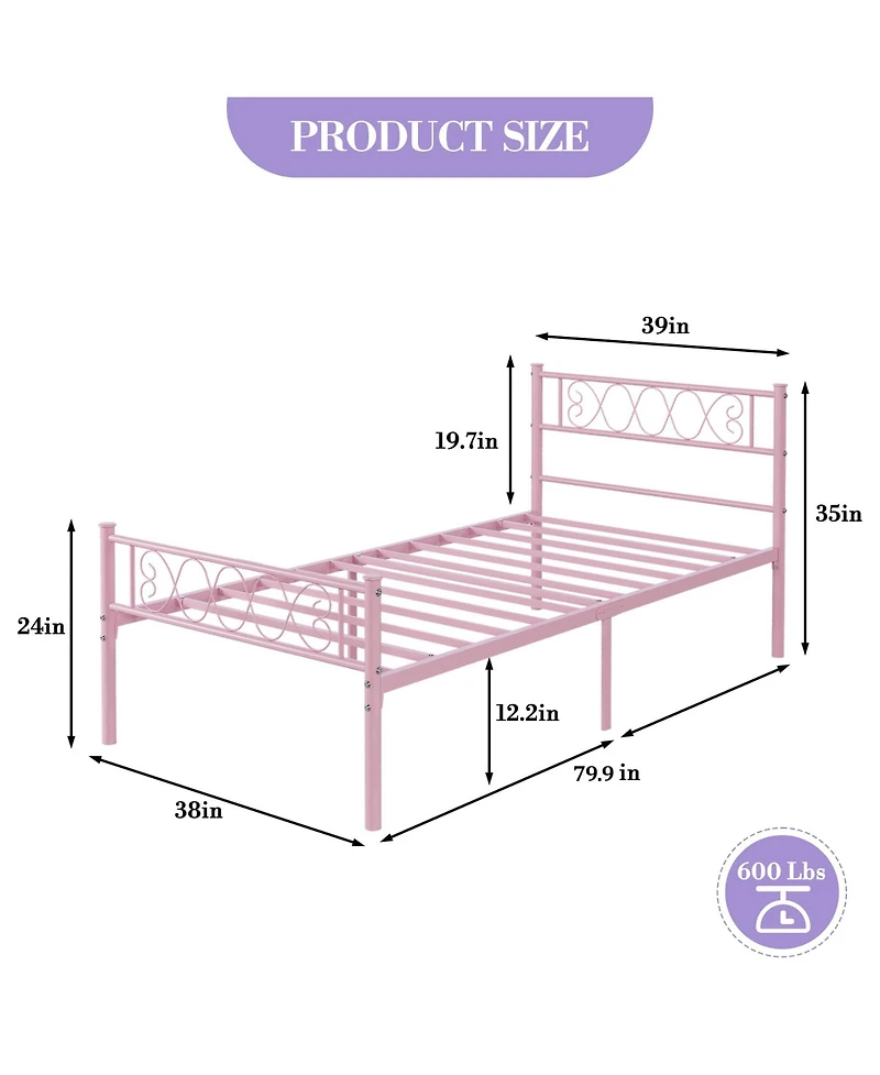 homfan Metal Bed Frame, Heavy Duty Platform Bed with Headboard and Under Bed Storage for Bedroom, No Box Spring Needed