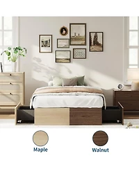 gaomon Wood Platform Bed Frame with 2 Storage Drawers, Wooden Bed Frame Without Headboard, Wood Slat Support, No Box Spring Needed
