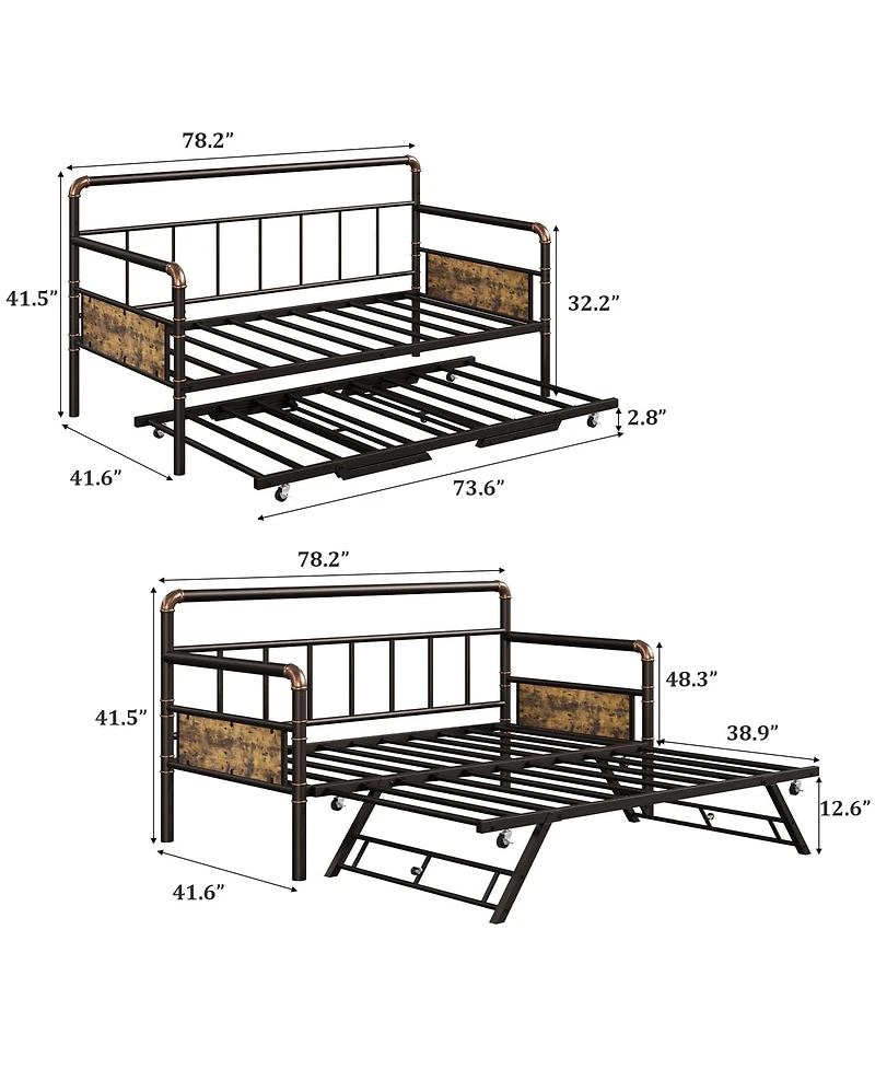 homfan Daybed with Trundle Bed, Twin Bed Frame with Steel Slats, Sofa BedFrame with Strong Supports for Living Room, Bedroom