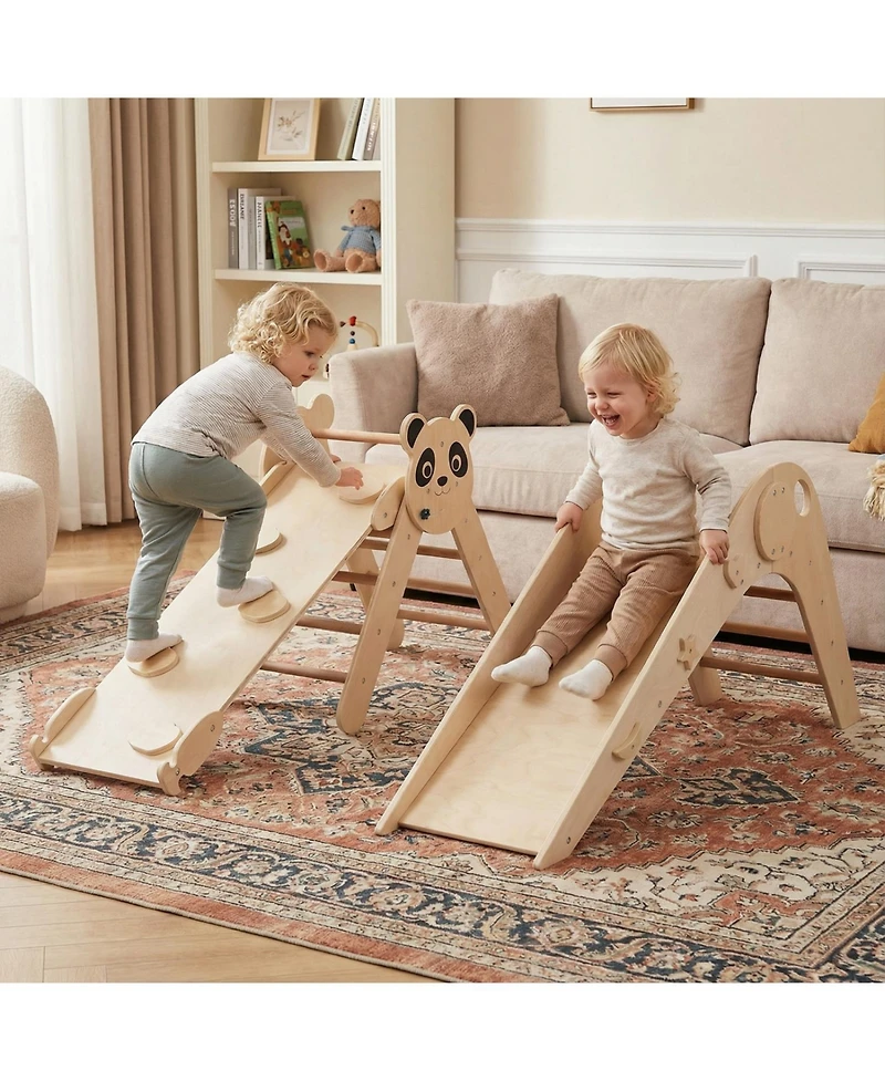 Slickblue Foldable Wooden Climbing Toys Set with Panda Theme for Toddlers