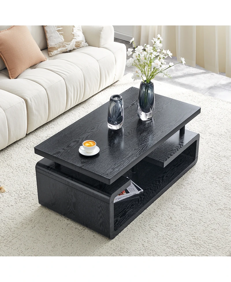 Streamdale Furniture 3-Tier Modern Mdf Coffee Table with Wood Grain Finish