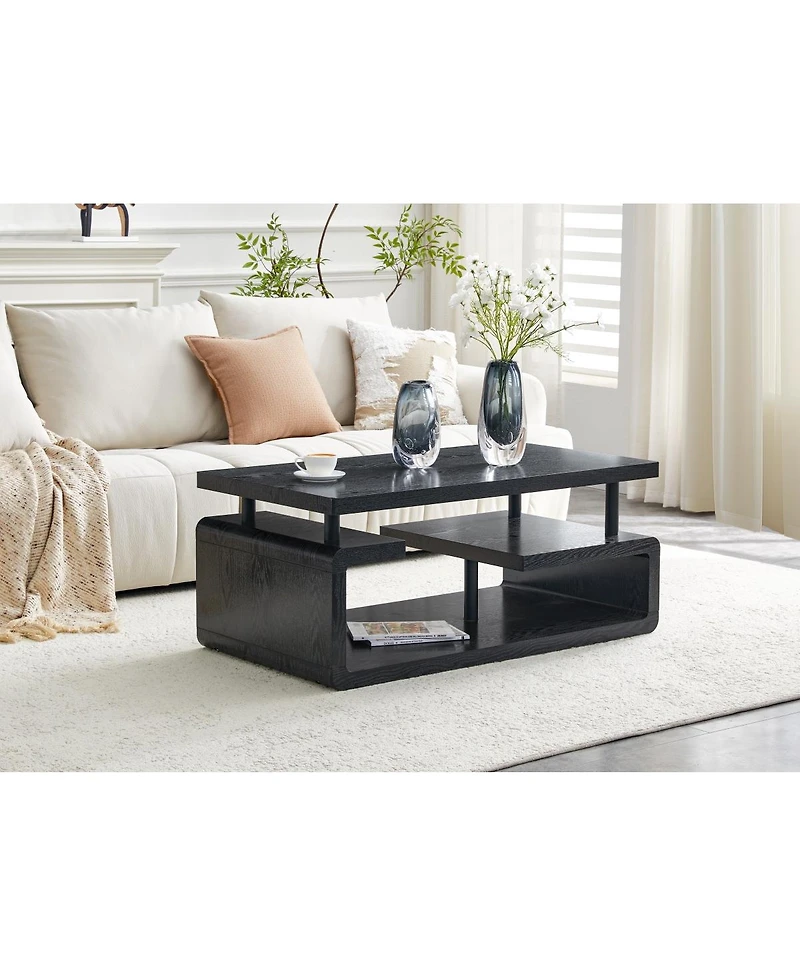 Streamdale Furniture 3-Tier Modern Mdf Coffee Table with Wood Grain Finish